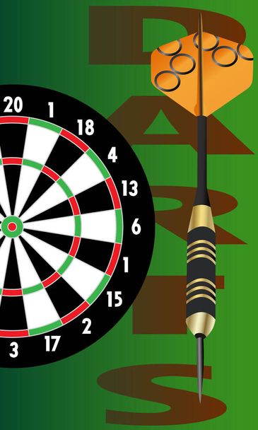 vector illustration depicting objects for playing darts on a green background for the design of game halls, bars, pubs and design prints on posters, t-shirts, labels - Vektor, Bild