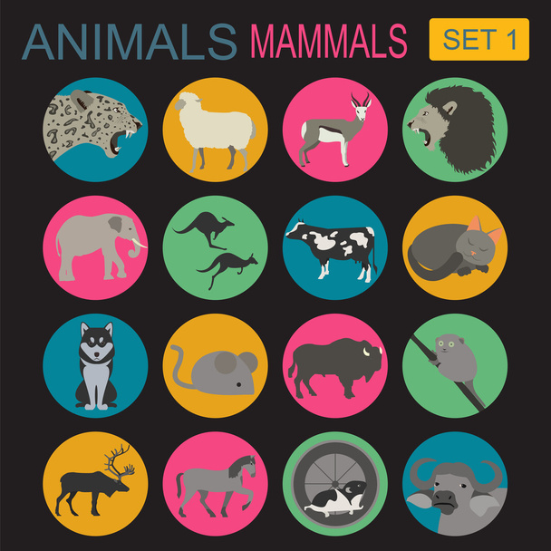 Set di icone per mammiferi animali. Stile piatto vettoriale
 - Vettoriali, immagini