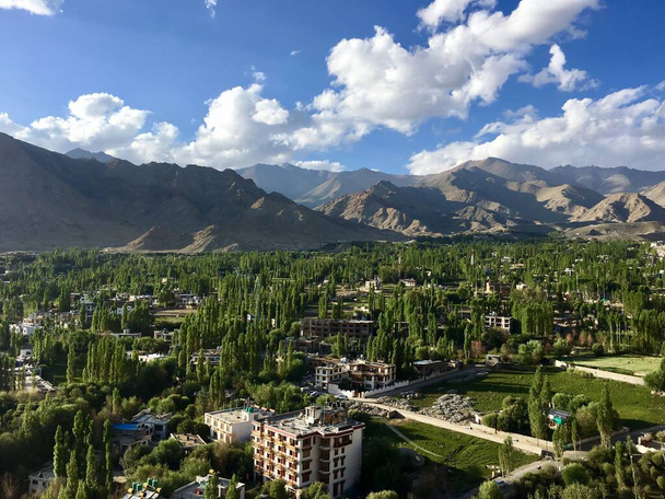 High angle view of Leh city the capital city in Ladakh region, Jammu and Kashmir,India - Fotó, kép