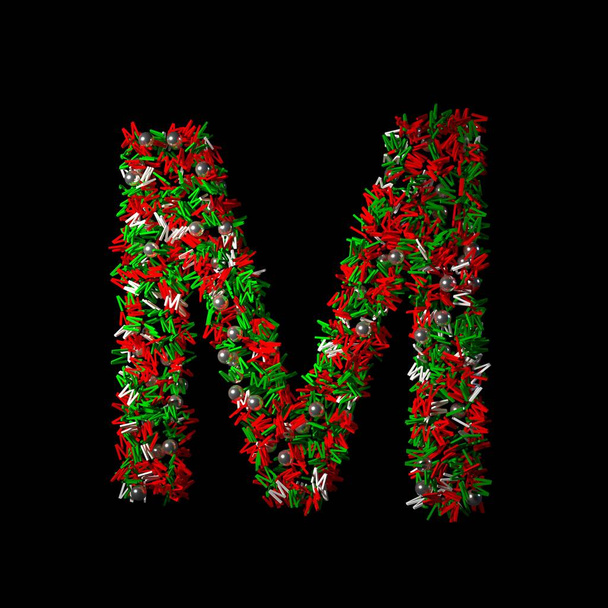 Scattered green and red Christmas like character isolated over a black background - Foto, immagini