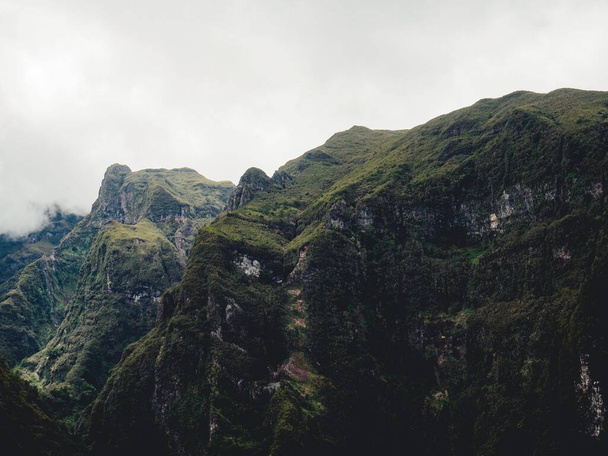 Zalesněná hora v mlze na ostrově Madeira, Portugalsko - Fotografie, Obrázek