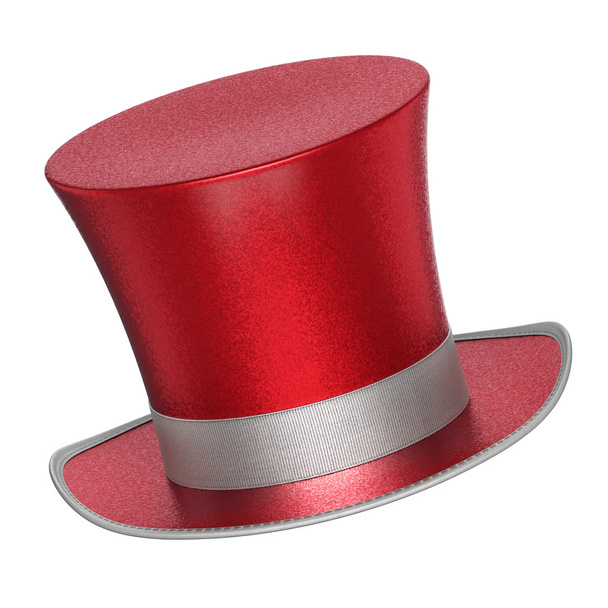  3D-gerenderde rode decoratie hoge hoed met zilveren lint - Foto, afbeelding