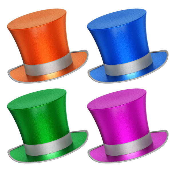  3D rendered collection of colorful decoration top hats - Foto, Imagem