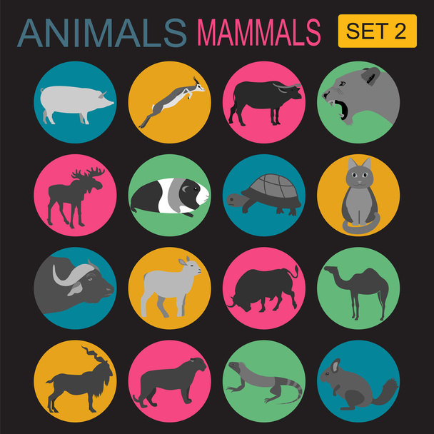 Набір значків для ссавців тварин. Векторний плоский стиль
 - Вектор, зображення