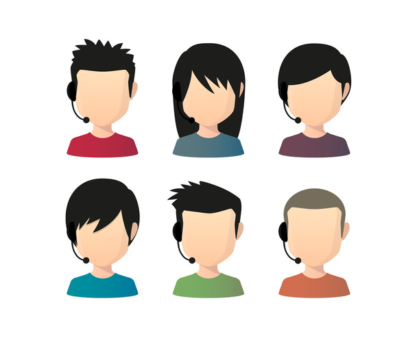 Aantal Aziatische mannelijke gezichtsloze avatars met verschillende haar stijlen slijtage - Vector, afbeelding