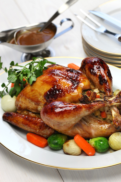 Homemade roast turkey, thanksgiving christmas dinner - Photo, Image