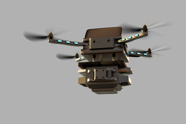 Drone technologie strojírenství zařízení průmysl létání v průmyslové logistiky export import produktů domácí dodávky služby logistika lodní doprava doprava jít nový rok 2022 3D vykreslení - Fotografie, Obrázek
