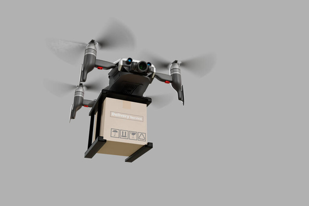 Drone technology engineering device industry flying in industrial logistic export import product home delivery service logistics shipping transport transportation to go new year 2022 3D render - Fotografie, Obrázek