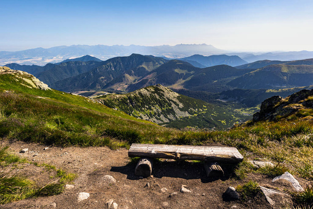 Beautiful path around Chopok and Dumbier mountain with Stefanika shelter  - in slovakian low Tatra mountains. Summer panorama with great weather and blue sky - Photo, image