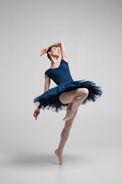 Beautiful slender ballerina in a ballet tutu posing in the studio. - Фото, зображення