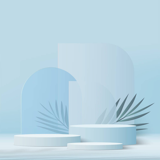 Print3d blue color podium and minimal blue color wall scene. 3d podium minimal abstract background. Vector illustration - Vektor, Bild