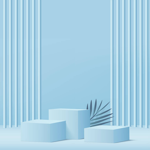 Print3d blue color podium and minimal blue color wall scene. 3d podium minimal abstract background. Vector illustration - Wektor, obraz