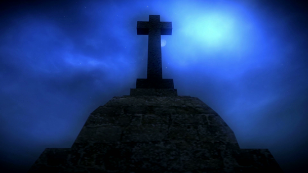Grób na cmentarzu w nocy - Materiał filmowy, wideo
