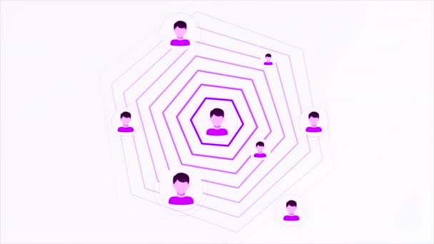 Fondo blanco. Motion.Líneas púrpura y azul que aparecen en la red de Internet en la que la gente está buscando y sus iconos aparecen en abstracción. Imágenes de alta calidad 4k - Imágenes, Vídeo