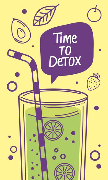 time to detox lettering with lemon drink poster - Vecteur, image