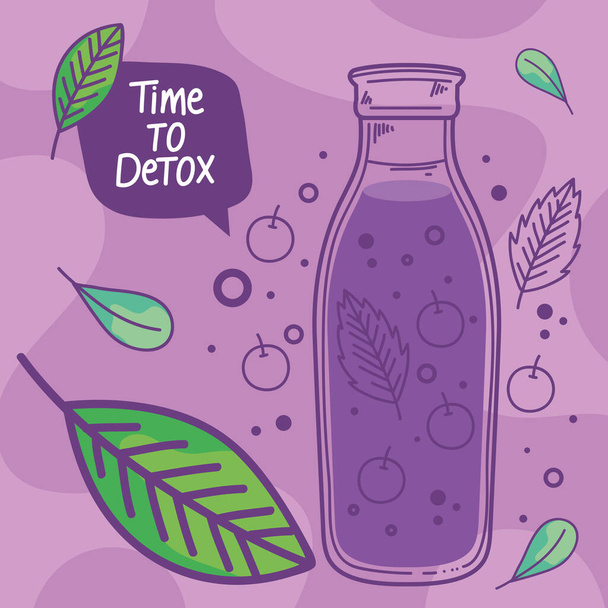 time to detox lettering with blueberries drink poster - Διάνυσμα, εικόνα