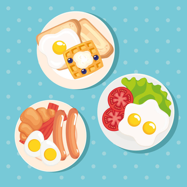 three breakfast dishes menu icons - Vector, imagen