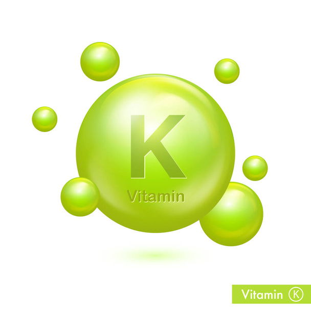 K-vitamin zöld fényes pirula vektor illusztráció egészségügyi ellátás. Az élelmiszer-étrend ökológiai szimbóluma - Vektor, kép