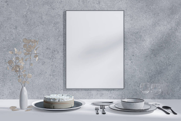3d rendered illustration of a mockup picture frame in a dinning room. - Fotografie, Obrázek