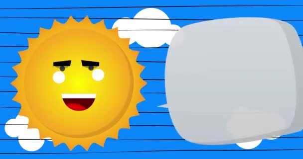 Summer sun saying Big Deal word with speech bubble on blue sky. Simple animation of a bright orange sunlight. - Felvétel, videó