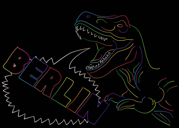 Dinosaur with speech bubble saying Berlin word. - Вектор,изображение