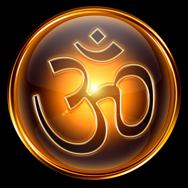 Om Symbol icon golden, isolated on black background. - Foto, imagen