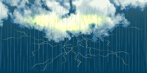 Realistic clouds with rain and lightning.Vector illustration. - Vector, afbeelding