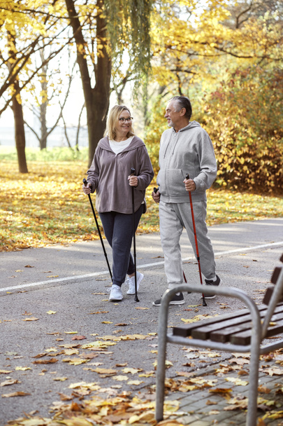 Senior caucasian couple hiking together at the park  - Photo, Image