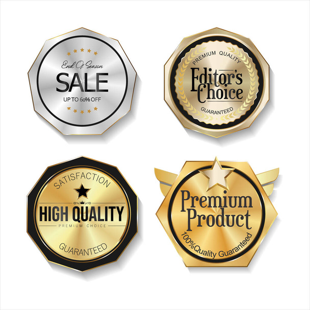 Collection of sale and premium choice golden emblem and badges - Vector, afbeelding