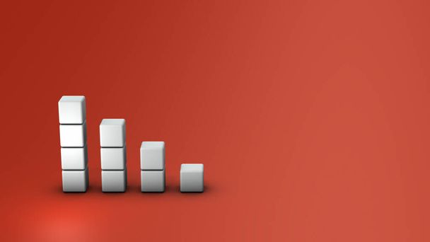 Stacked white blocks. downward sloping graph. Risk and deterioration concept. Red hot background. text space. 3D rendering. - Foto, afbeelding