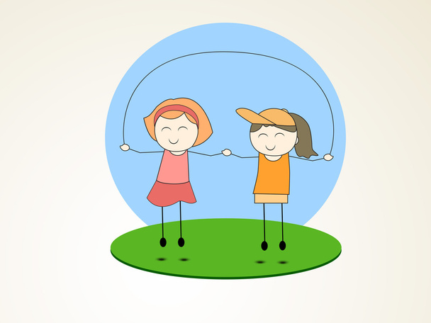 Cute little girls playing with rope. - Vector, Image