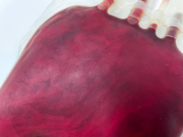 Close up Red blood bag in saving-life. - Zdjęcie, obraz