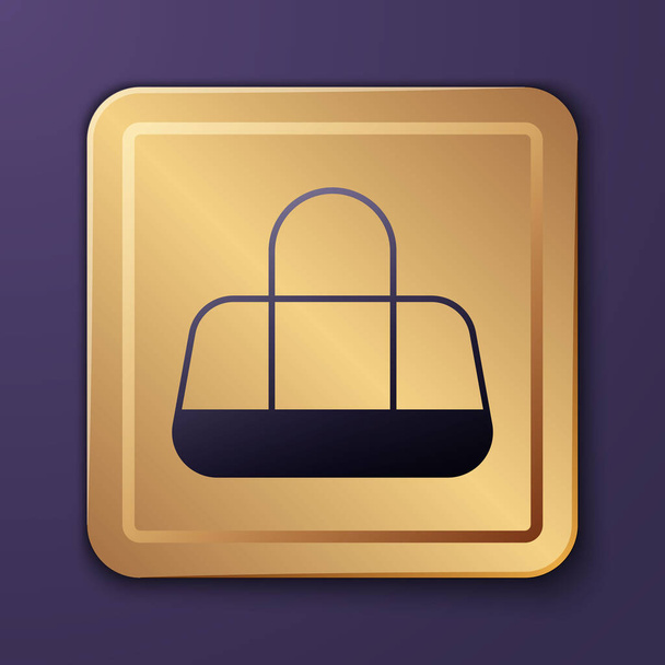Purple Sport bag icon isolated on purple background. Gold square button. Vector. - Vektor, Bild