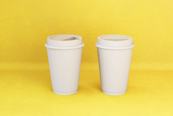 White cup for coffee on a yellow background with a shadow - Φωτογραφία, εικόνα