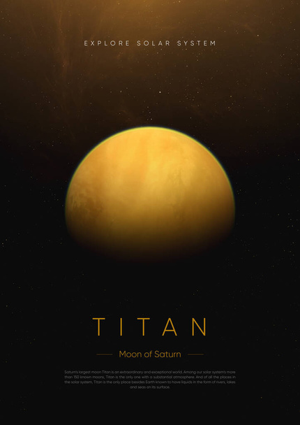 Titan moon of Saturn. 3D illustration poster. - Фото, изображение
