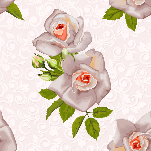 Άνευ ραφής λουλούδι μοτίβο με τριαντάφυλλα σε floral φόντο - Διάνυσμα, εικόνα
