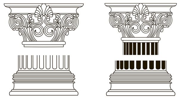 Set of old-style greece pillar column parts - Διάνυσμα, εικόνα