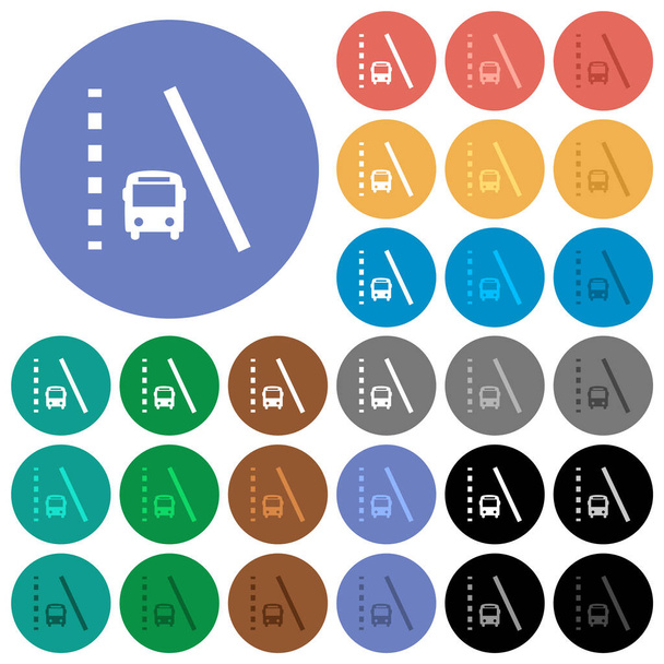 Bus lane vícebarevné ploché ikony na kulatém pozadí. Zahrnuty bílé, světlé a tmavé varianty ikon pro efekty vznášedla a aktivního stavu a bonusové odstíny. - Vektor, obrázek