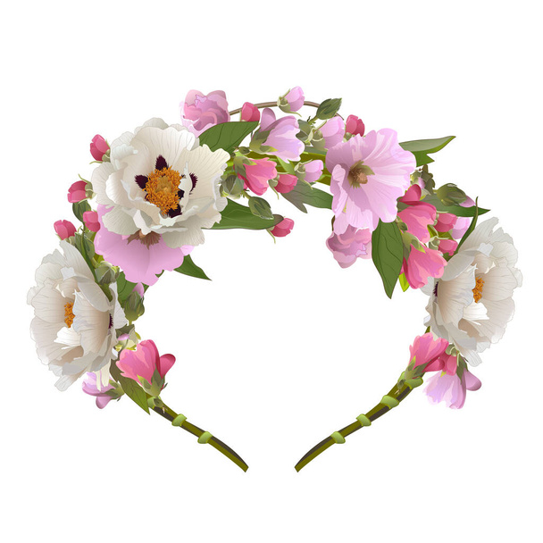 flower crown for a girl with white, pink and red flowers - Vektor, Bild