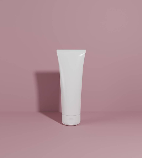 Cosmetic skincare medical beauty treatment packaging product tube on dark pink background 3D rendering illustration - 写真・画像