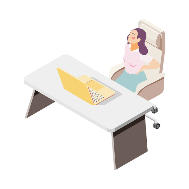 Sedentary lifestyle isometric icon with woman office worker having backache 3d vector illustration - Vektor, Bild