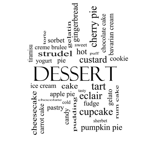 Dessert Word Cloud Concept in zwart-wit - Foto, afbeelding