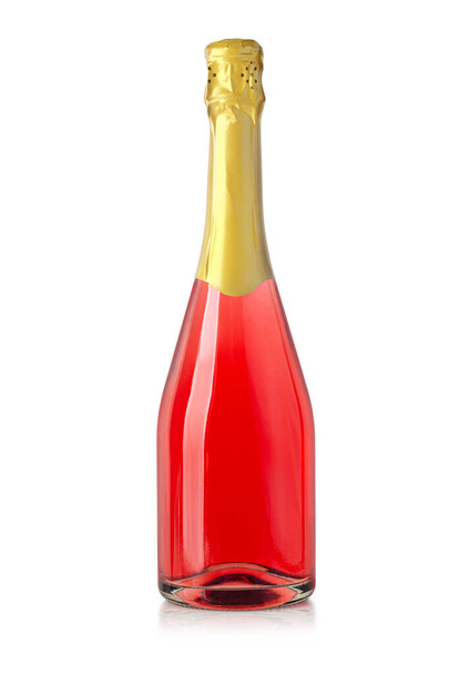 Sparkling red wine bottle, champagne bottle isolated on white background with clipping path - Photo, image