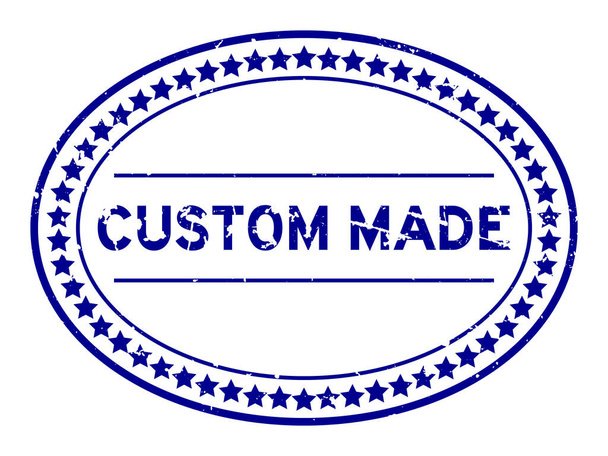 Grunge blue custom made word oval rubber seal stamp on white background - Вектор,изображение