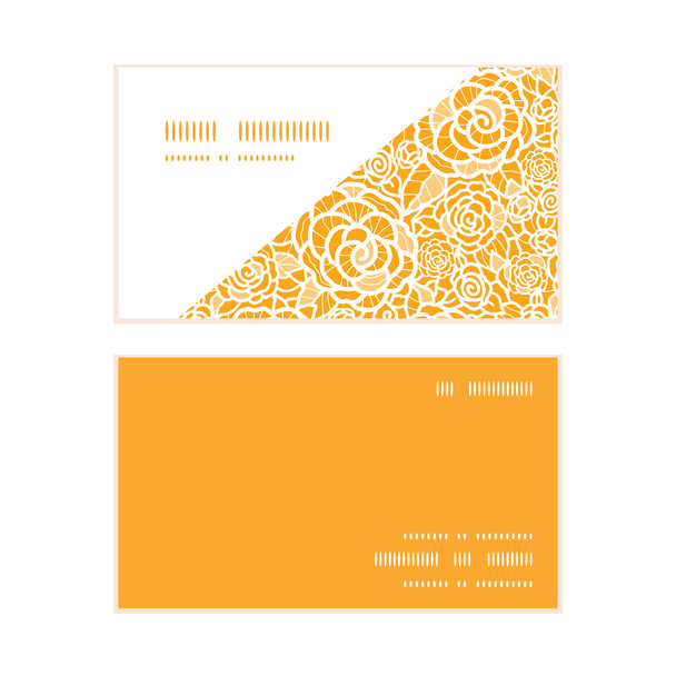 Vector golden lace roses horizontal corner frame pattern business cards set - Vecteur, image