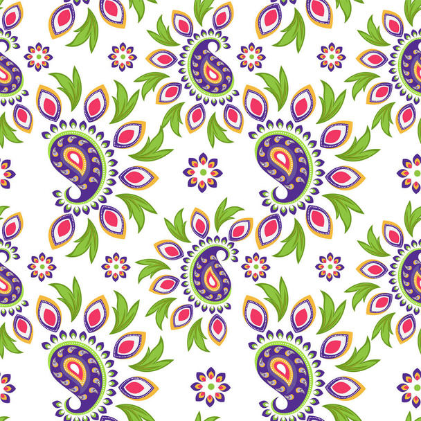 Vibrant Colors, Traditional Paisley Pattern Background. Floral Artwork. - Vektör, Görsel