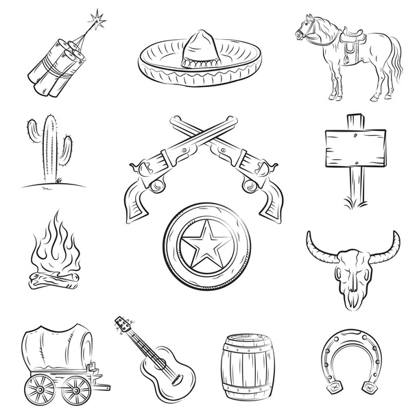 Wild West Set. A collection of stylish vector images on the theme of the Wi - Vector, Image