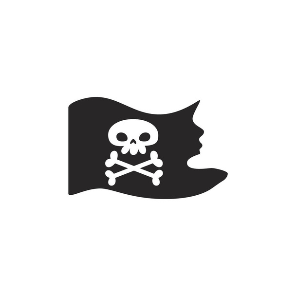 Pirate black flag in the wind with skull and bones, cartoon vector illustration isolated on white background. Childish funny image of vintage pirate flag. - Vecteur, image