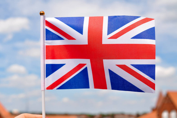 The national union jack flag of Great britain red white and blue colors. - Fotó, kép