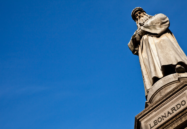 Milan - Italy: Leonardo Da Vinci statue - Photo, Image